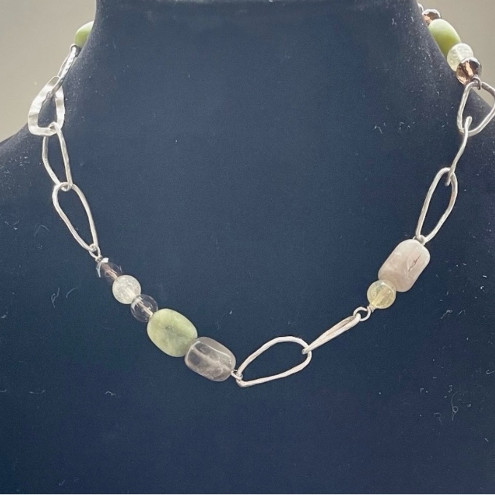 Elegant Silver and Green Beaded Necklace